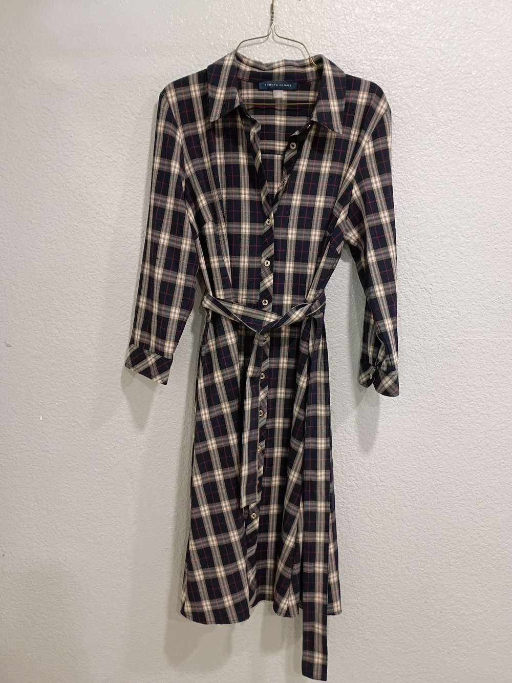 Tommy Hilfiger Plaid Button-Up in Navy, Cream & Burgundy
